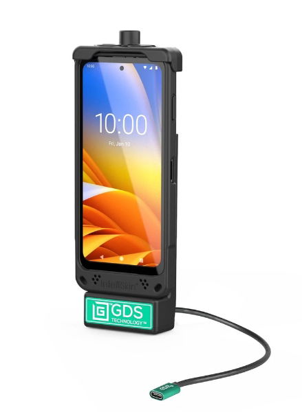 Zebra RAM GDS Vehicle Dock with IntelliSkin (3PTY-RAM-GDS-SKIN-ZE37, sold separately) is a spring-loaded, quick release holder